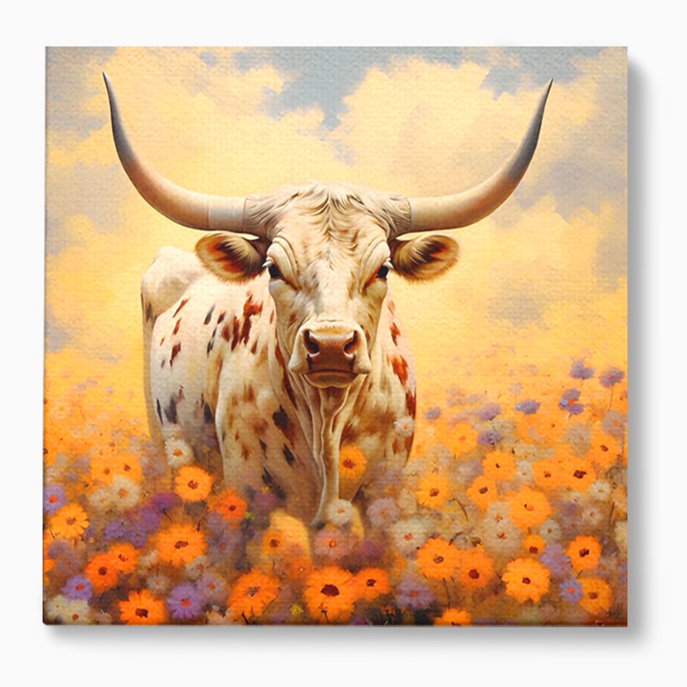Tablou canvas cu tablou canvas cu bivol cu coarne mari, fara rama, pe sasiu de lemn